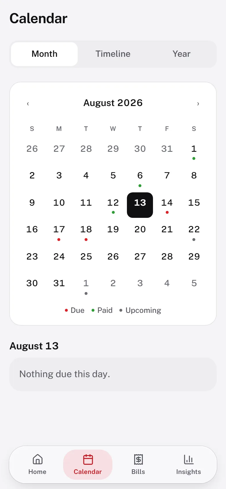 The calendar view